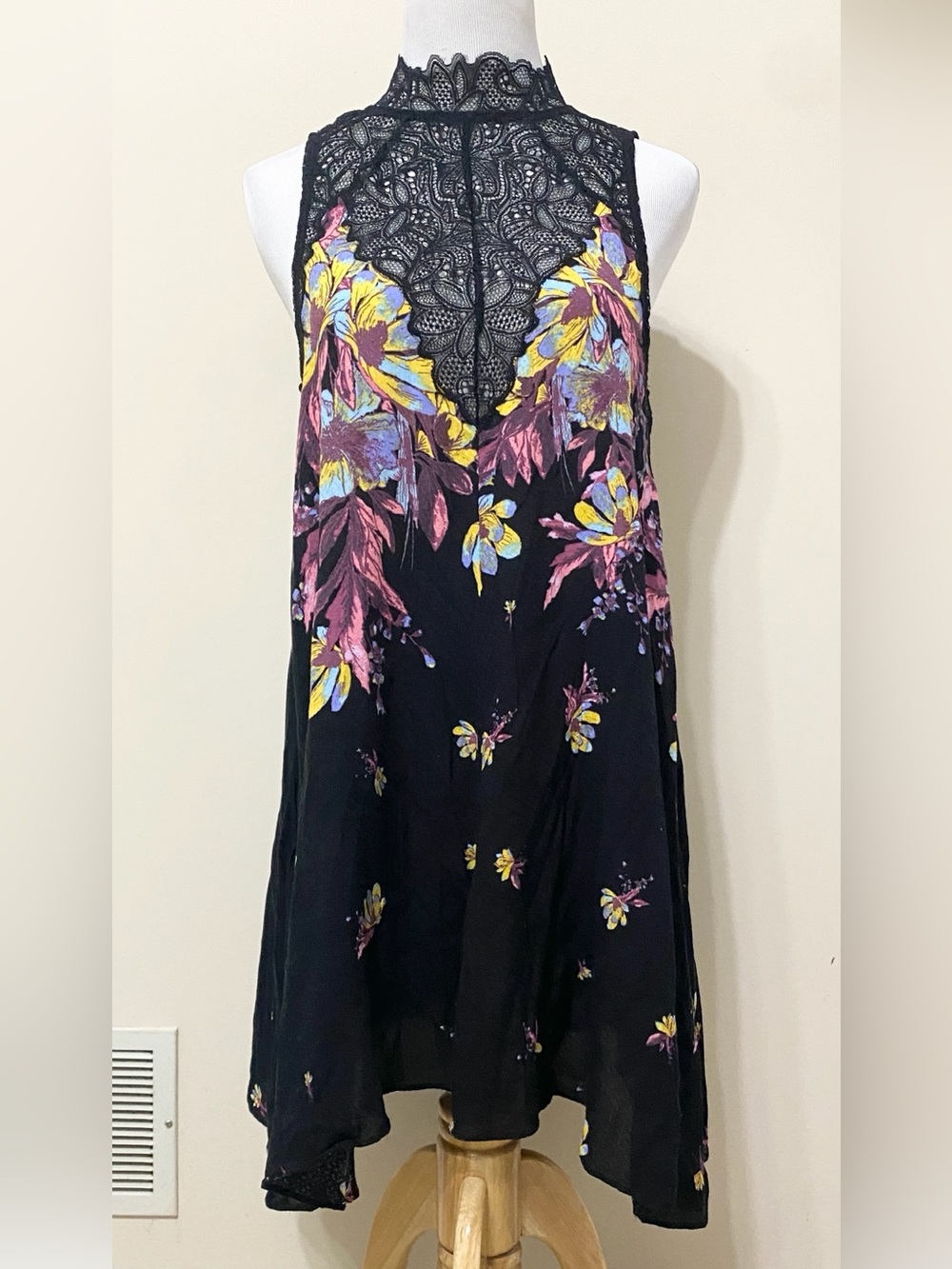 Free People Intimately Marsha Black Floral Slip Mini Dress